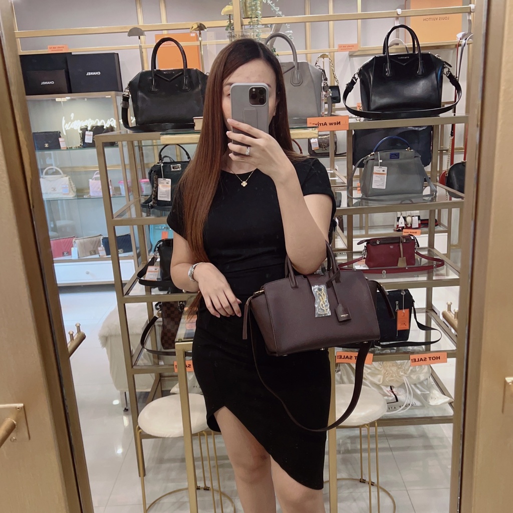 YSL Monogram Baby Downtown Cabas Burgundy Consignment Luxury Atelier.Ph